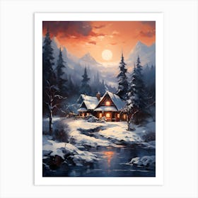 Winter Cabin Art Print