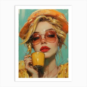 Girl With A Cup Of Coffee Art Print