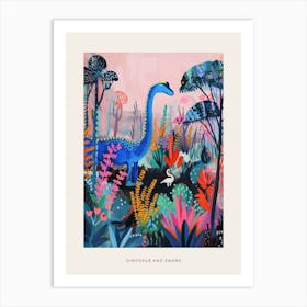 Dinosaur With Swans Painting 2 Poster Art Print