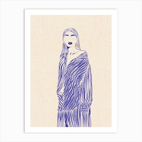 Woman In Blue Line Art Print