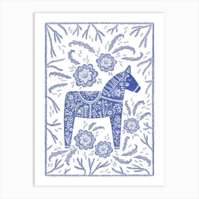 Swedish Dala Horse Blue Art Print