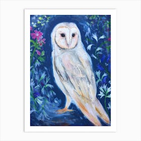 Owl And Wild Flowers Art Print