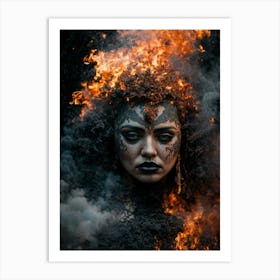 Woman With Fire On Her Face Print Art Print