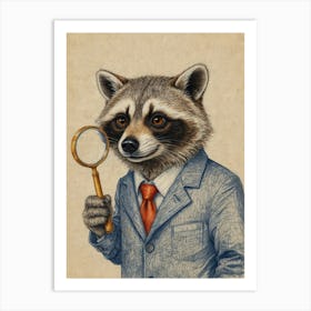 Raccoon Detective Art Print