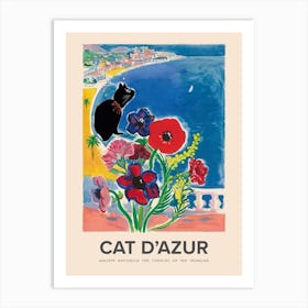 Black Cat, Cat D Azur In The Style Of Visitez Cote D Azur Vintage Travel Poster 2 Art Print