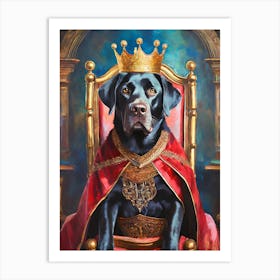 Painting Of A Labrador Wearing A Crown And Robe On A Throne Art Print
