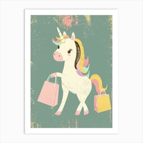 Pastel Storybook Style Unicorn With Shopping Bags 2 Art Print