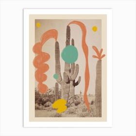 Happy Cactus In A Desert Landscape Art Print