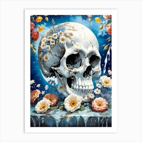 Surrealist Floral Skull Painting (11) Art Print