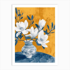 Magnolia Flowers On A Table   Contemporary Illustration 3 Art Print