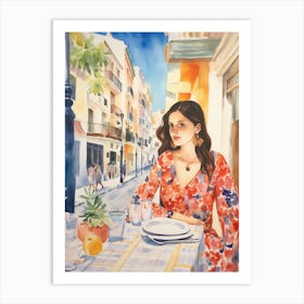 At A Cafe In Alicante Spain Watercolour Art Print