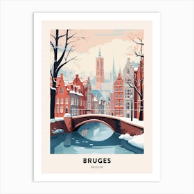 Vintage Winter Travel Poster Bruges Belgium 7 Art Print