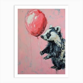Cute Badger 1 With Balloon Art Print