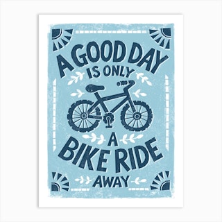 Blue Bike Ride Cyclists Art Print