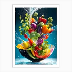 Water Splashing Vegetables Art Print