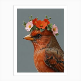 Bird With Flower Crown European Robin 1 Art Print