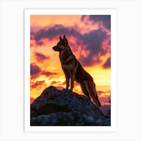 German Shepherd Standing Confidently On A Rocky Generated with AI Art Print