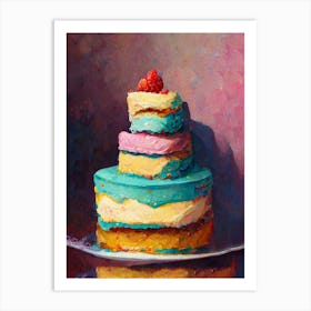 Big Rainbow Birthday Cake Oil Painting Art Print