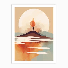 Woman Standing On A Hill, Autumn , Fall, Landscape, Inspired By National Park in the USA, Lake, Great Lakes, Boho, Beach, Minimalist Canvas Print, Travel Poster, Autumn Decor, Fall Decor Art Print