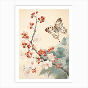 Butterfly Red Tones Japanese Style Painting 2 Art Print