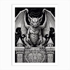 Gothic Gargoyle B&W 4 Art Print