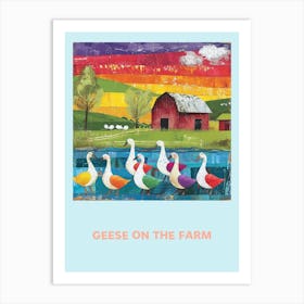 Geese On The Farm Patchwork Collage Poster 1 Art Print