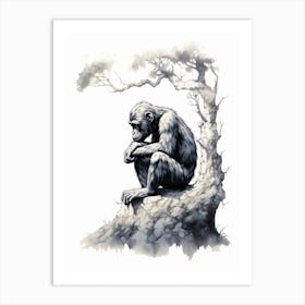 Watercolour Thinker Monkey 6 Art Print