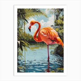 Greater Flamingo Rio Lagartos Yucatan Mexico Tropical Illustration 7 Art Print