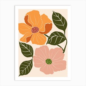 Flowers On A Beige Background Art Print