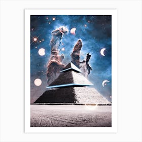 Alien Spaceship Pyramid and Phase Moons Art Print