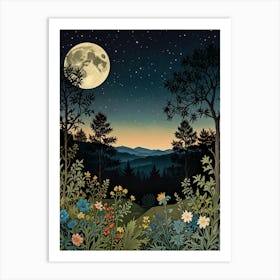 Moonlight In The Woods Style William Morris Art Print 6 Art Print