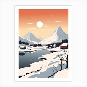 Retro Winter Illustration Lofoten Islands Norway 2 Art Print