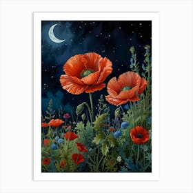 Poppies At Night Art Print