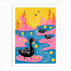 Colourful Duckling Linocut Style Pattern 1 Art Print