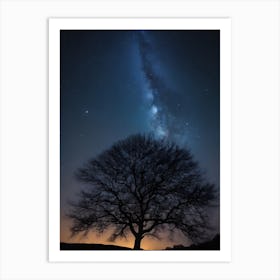 Lone Tree At Night almost sunrise Art Print