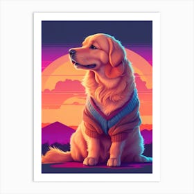 Golden Retriever Dog Sunset Art Print