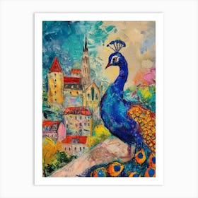 Peacock By The Castle Brushstrokes 4 Art Print