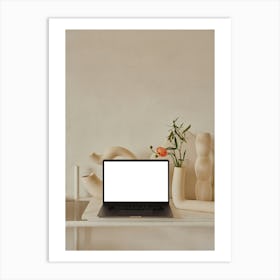 Laptop On Table Mockup Art Print