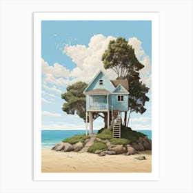 Little Beach House And Tree Draw Art Print 1 1 Art Print