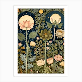 William Morris Lotus Flowers At Night Art Print