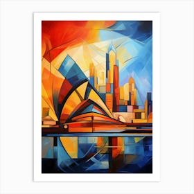 Opera House Sydney III, Modern Abstract Cubism Picasso Style Vibrant Painting Art Print