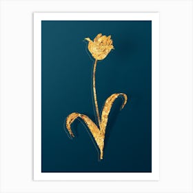 Vintage Didier's Tulip Botanical in Gold on Teal Blue n.0053 Art Print