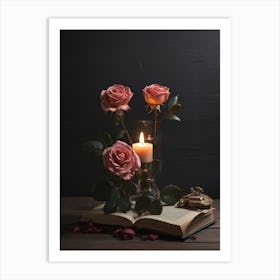 Roses And Book Art Print