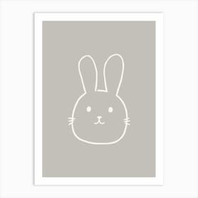 Simple Bunny Line Drawing 2 White & Grey Art Print