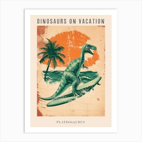 Vintage Plateosaurus Dinosaur On A Surf Board 2 Poster Art Print