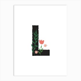 Bedroom Decor White Floral Letters Grey 12 Art Print