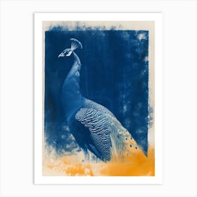 Blue & Orange Vintage Peacock Profile Portrait Art Print