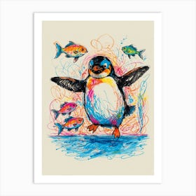 Penguin And Fish Art Print