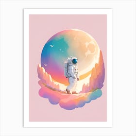 An Astronaut Walking Pastel Illustration For Nursery Art Print