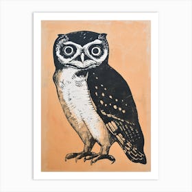 African Wood Owl Linocut Blockprint 1 Art Print